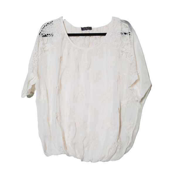 Lola Made In Italy Womens Small Top 100% Silk Flowey Layered Pink Embroidered - Picture 1 of 9